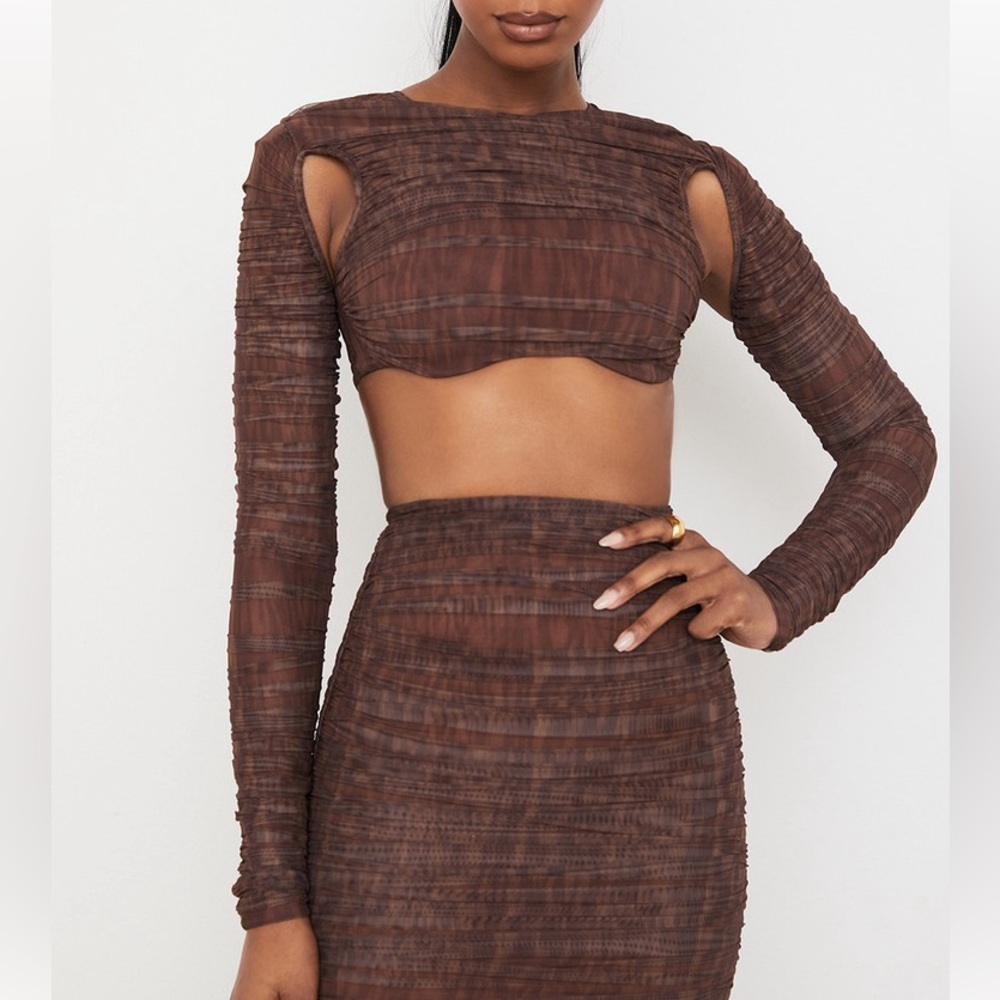 House of CB Brown Long Sleeve Crop Top